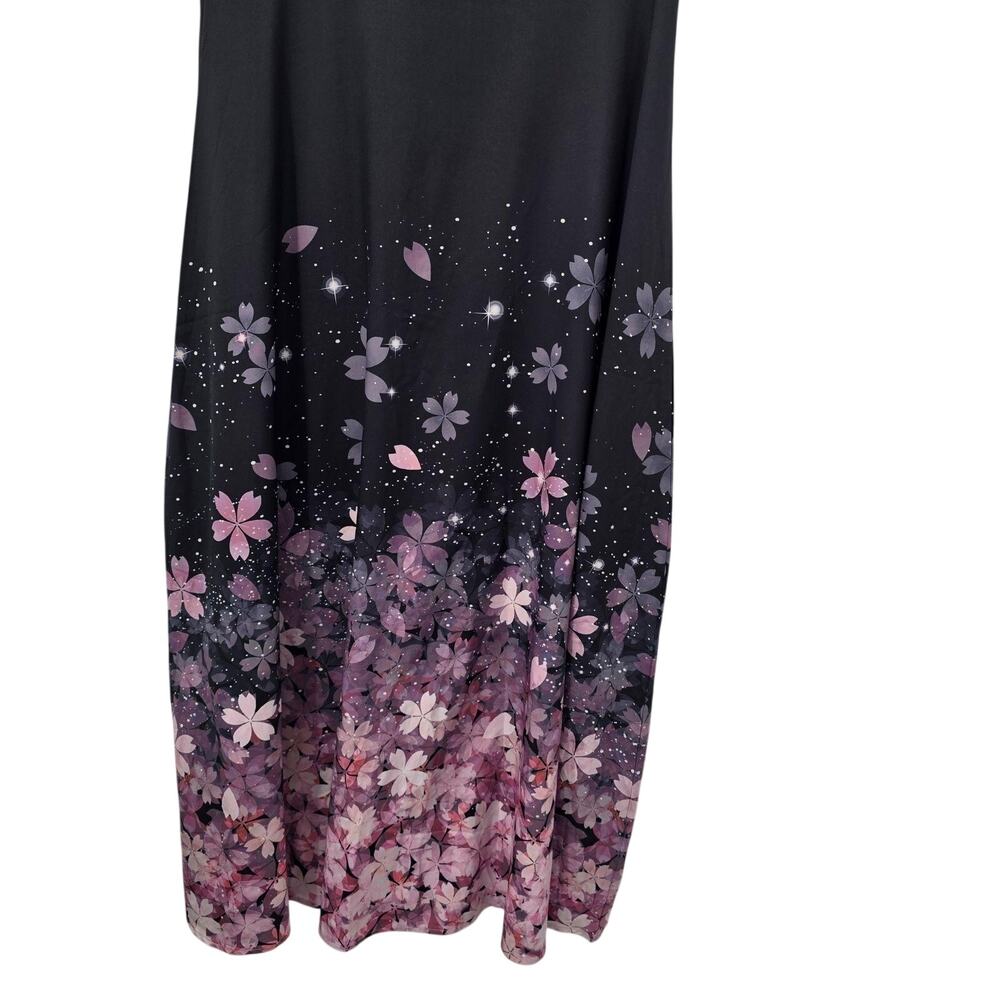 Made with Love Dress Medium Black Floral Maxi Short Sleeve Spring Summer - Picture 3 of 8